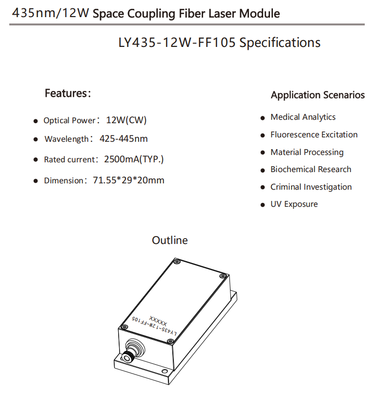 435nm M&oacute;dulo de laser 12W 