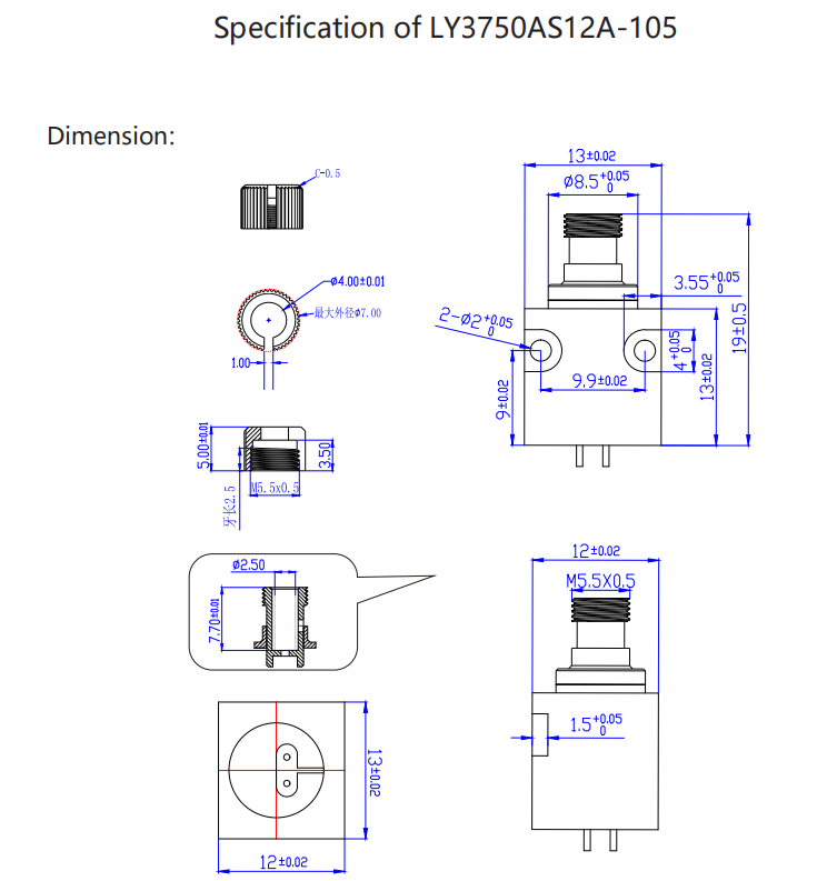 Diodo laser de 375nm 500mW 