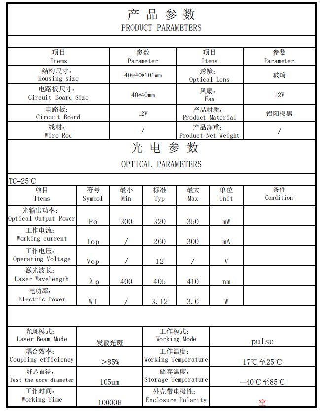 M&oacute;dulo laser acoplado a fibra violeta
