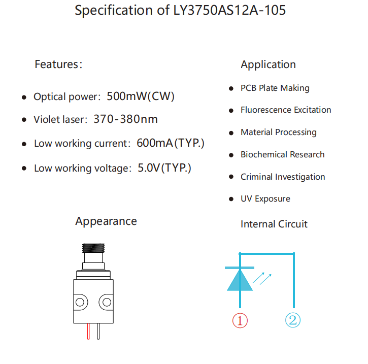 Diodo laser de 375nm 500mW 