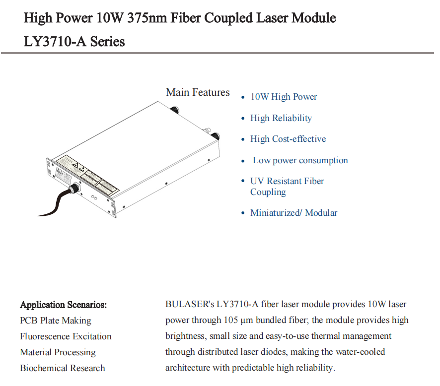 10W 375nm Laser acoplado a fibra