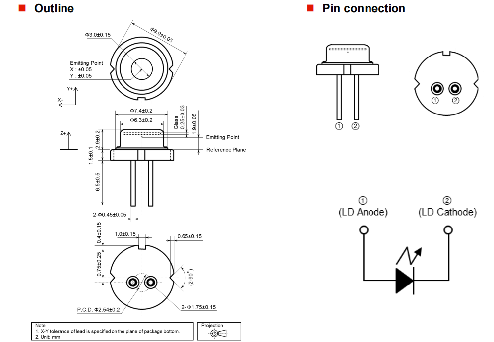 Diodo laser de 375nm 500mW 